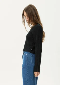 Long Sleeve<Afends Focus  - Seersucker Long Sleeve Top Black