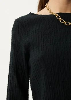 Long Sleeve<Afends Focus  - Seersucker Long Sleeve Top Black