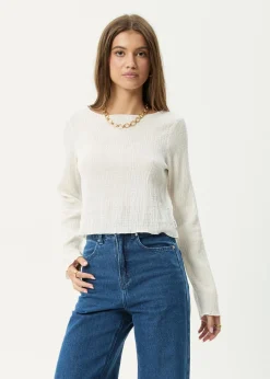 Long Sleeve<Afends Focus  - Seersucker Long Sleeve Top Off White