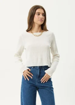 Long Sleeve<Afends Focus  - Seersucker Long Sleeve Top Off White