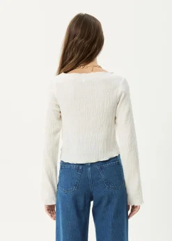 Long Sleeve<Afends Focus  - Seersucker Long Sleeve Top Off White