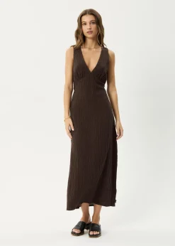 Dresses<Afends Focus  - Seersucker Maxi Dress Coffee
