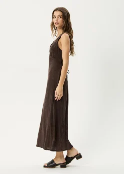 Dresses<Afends Focus  - Seersucker Maxi Dress Coffee