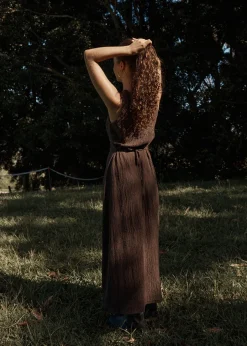 Dresses<Afends Focus  - Seersucker Maxi Dress Coffee