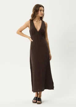 Dresses<Afends Focus  - Seersucker Maxi Dress Coffee
