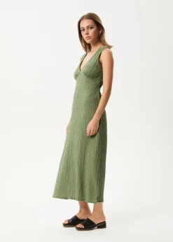 Dresses<Afends Focus  - Seersucker Maxi Dress Oil Green