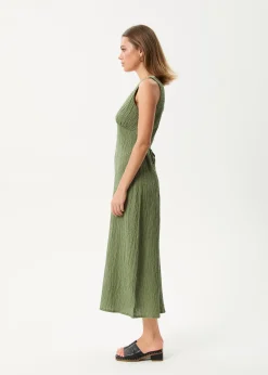 Dresses<Afends Focus  - Seersucker Maxi Dress Oil Green