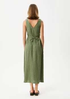 Dresses<Afends Focus  - Seersucker Maxi Dress Oil Green