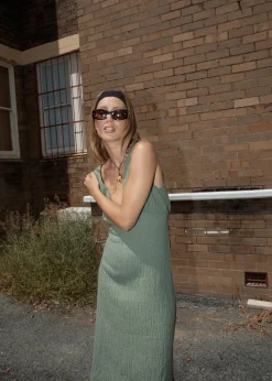 Dresses<Afends Focus  - Seersucker Maxi Dress Oil Green