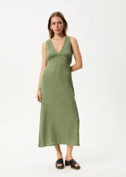 Dresses<Afends Focus  - Seersucker Maxi Dress Oil Green