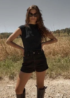 Tees & Shirts<Afends Focus  - Seersucker Mock Neck Top Black