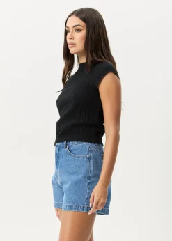 Tees & Shirts<Afends Focus  - Seersucker Mock Neck Top Black