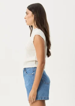 Tees & Shirts<Afends Focus  - Seersucker Mock Neck Top Off White