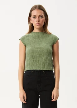 Sets & Co-Ords|Sleeveless<Afends Focus  - Seersucker Mock Neck Top Oil Green