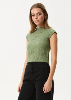 Sets & Co-Ords|Sleeveless<Afends Focus  - Seersucker Mock Neck Top Oil Green