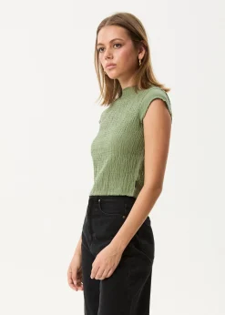 Sets & Co-Ords|Sleeveless<Afends Focus  - Seersucker Mock Neck Top Oil Green