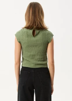 Sets & Co-Ords|Sleeveless<Afends Focus  - Seersucker Mock Neck Top Oil Green