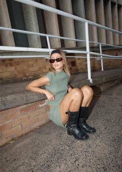 Sets & Co-Ords|Sleeveless<Afends Focus  - Seersucker Mock Neck Top Oil Green