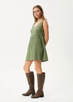 Dresses<Afends Focus Jesse  - Seersucker Mini Dress Oil Green