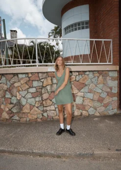 Dresses<Afends Focus Jesse  - Seersucker Mini Dress Oil Green