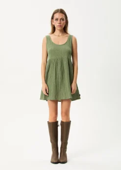 Dresses<Afends Focus Jesse  - Seersucker Mini Dress Oil Green