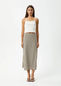 Skirts<Afends Gambet Check  - Midi Skirt Black / Sand