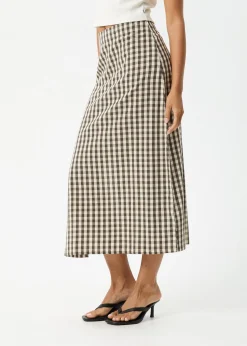 Skirts<Afends Gambet Check  - Midi Skirt Black / Sand