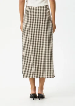 Skirts<Afends Gambet Check  - Midi Skirt Black / Sand