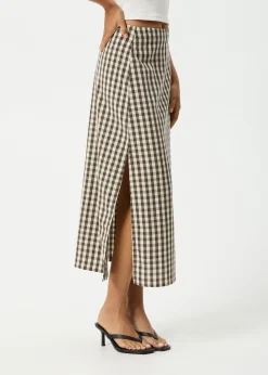 Skirts<Afends Gambet Check  - Midi Skirt Black / Sand