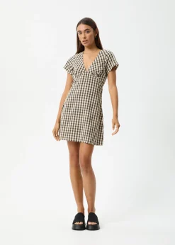 Dresses<Afends Gambet Check  - Tea Dress Black / Sand