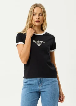 Tees & Shirts<Afends Gardening Club  - Ringer  Tee Black