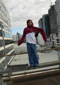 Sweaters & Hoodies|Outerwear<Afends Genesis  - Boxy Hoodie Washed Burgundy