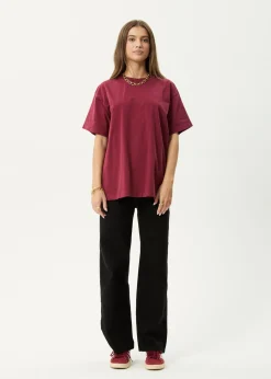 T-Shirts|Tees & Shirts<Afends Genesis  - Heavyweight Boxy Tee Washed Burgundy
