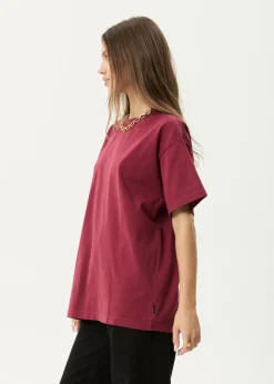 T-Shirts|Tees & Shirts<Afends Genesis  - Heavyweight Boxy Tee Washed Burgundy
