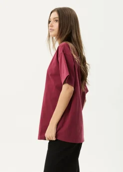 T-Shirts|Tees & Shirts<Afends Genesis  - Heavyweight Boxy Tee Washed Burgundy