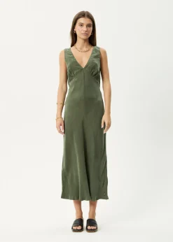 Dresses<Afends Gia  - Cupro Maxi Dress Deep Green