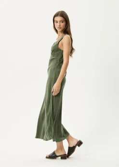 Dresses<Afends Gia  - Cupro Maxi Dress Deep Green