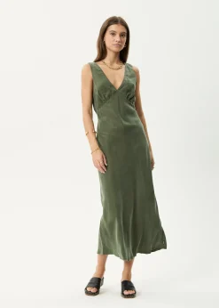 Dresses<Afends Gia  - Cupro Maxi Dress Deep Green
