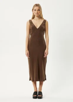 Dresses<Afends Gia  - Cupro Maxi Dress Coffee