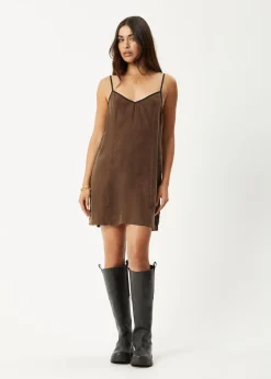 Dresses<Afends Giselle  - Cupro Mini Dress Coffee