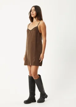 Dresses<Afends Giselle  - Cupro Mini Dress Coffee