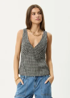 Sets & Co-Ords|Sleeveless<Afends Giselle Asta  - Seersucker Top Steel Check
