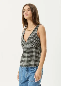 Sets & Co-Ords|Sleeveless<Afends Giselle Asta  - Seersucker Top Steel Check