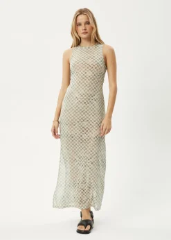 Dresses<Afends Glasshouse  - Sheer Maxi Dress Sand Checker