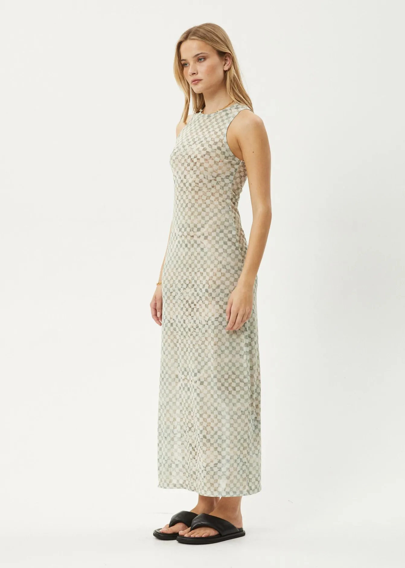 Dresses<Afends Glasshouse - Sheer Maxi Dress Sand Checker