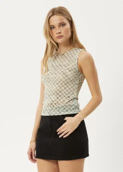 Sleeveless<Afends Glasshouse  - Sheer Tank Sand Checker