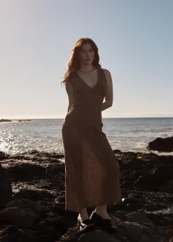 Dresses<Afends Hometown  - Seersucker Maxi Dress Coffee