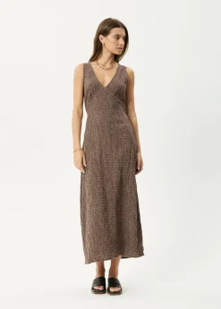 Dresses<Afends Hometown  - Seersucker Maxi Dress Coffee