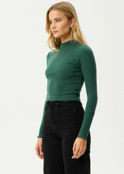Long Sleeve|Essentials<Afends Iconic  - Long Sleeve Rib Top Hunter Green