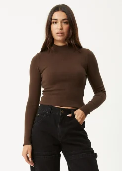 Long Sleeve|Essentials<Afends Iconic  - Long Sleeve Rib Top Coffee